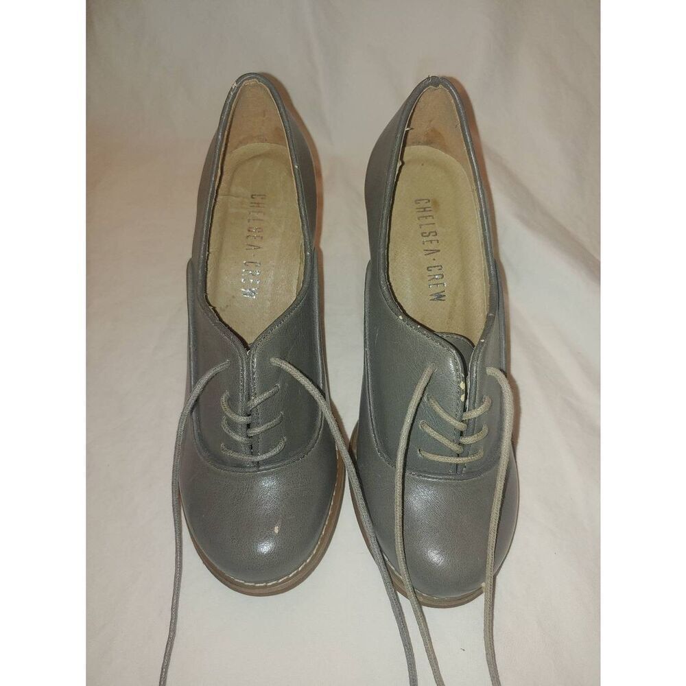 Chelsea Crew Jackie VINTAGE Womens Size 36 (5-5.5) Grey Front Tie Up Chunky Heel